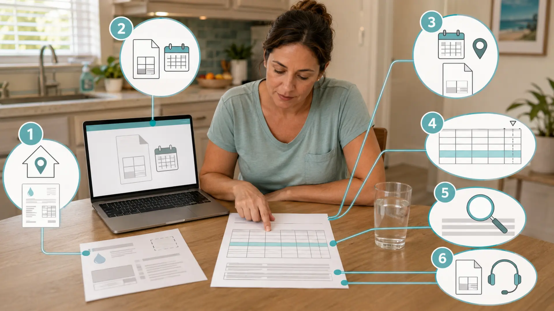 South Florida homeowner following six steps to identify her water provider, verify the latest water quality report, review its table and footnotes, and contact the utility.